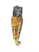 Signed AF Handmade Vintage Clay Cat & Bird Brooch