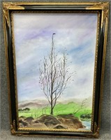 Ornate Wood Frame, Original Landscape Painting