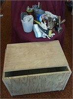 Garage supplies - wooden box on wheels,