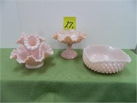 (3) Fenton Rose Pastel Hobnail Pieces -