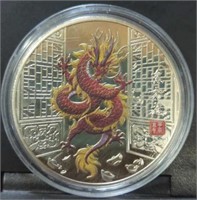 Red Chinese dragon challenge coin