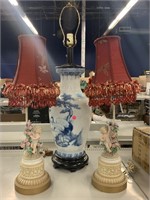 Decorative lamps, blue and white herons