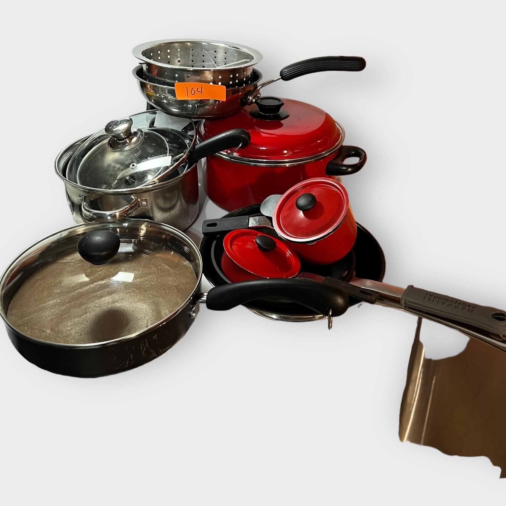 Cookware inc. Red Pots & Pans plus Steaming Pan