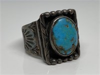 STERLING SILVER TURQUOISE NATIVE AMERICAN RING