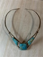 LARGE STERLING SILVER CUFF NECKLACE & TURQUOISE