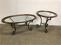 Two beveled glass top occasional tables with