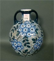 Amphora Czech Cobalt/ White Floral Handled Vase