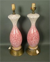 Pair of Mid Century Spatter Glass Lamps