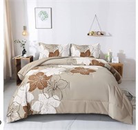 Brown Comforter Set Queen - Taupe Floral