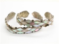 (2) Silver & Mother of Pearl Inlay Cuff Bracelets