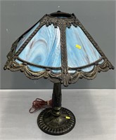 Slag Glass & Spelter Metal Table Lamp