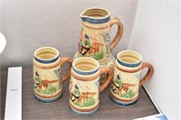 Hand Painted Japan (3) Steins & Pitcher