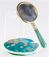 Chinese Small Mini Hand Mirror with Jade Handle