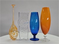 4pc MCM Glass Vase Collection Empoli + Brutalist