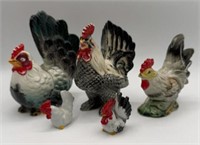 5 Ceramic Chickens-Japan