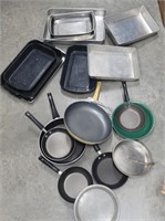 Box of frying pans and bakeware