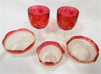 Indiana Ruby Red Diamond Point Dishes (3) &