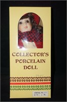 Collector's Porcelain Doll with Red Check Scarf