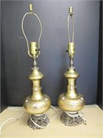 PAIR VINTAGE OF HAND PAINTED GERMAN GLASS LAMPS