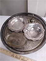 Group of silver plated serving tray