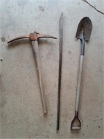 Crowbar, pick and shovel