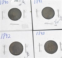 FOUR INDIAN HEAD PENNIES