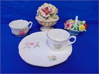 China Flowers, Mustache Cup, Snack Plate,