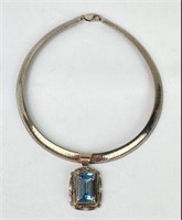 Sterling Omega Necklace & Pendant Set with Blue