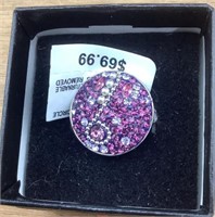 Silvertone Round Glittery Purple Stone Ring
