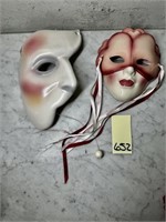 2 Vintage Clay Art Face Mask Artist Marked