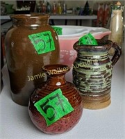 3 Stoneware. 7" Unsigned Oyster Canning Jar, Mug,