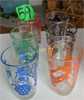 6 Swanky Swig 1950s Juice Glasses. Floral Motif,