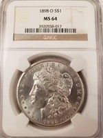 1898-O Morgan Silver Dollar, Graded NGC MS64