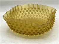 Vintage frosted amber hobnail glass bowl