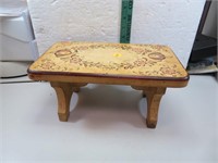 Vintage Wooden Foot Stool with Flower Design 12" x