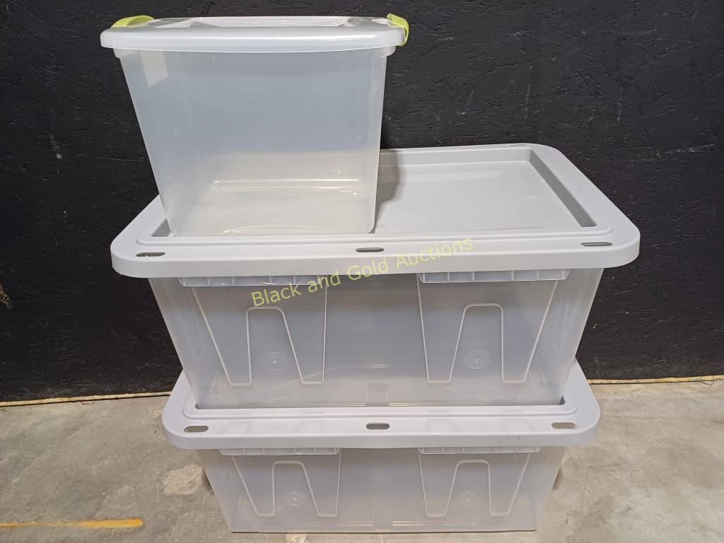 (2) 27Gal. Clear Totes & Small Tote