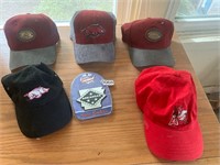 5 Arkansas Razorback hats and Arkansas emblem