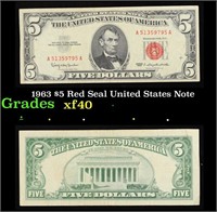 1963 $5 Red Seal United States Note Grades xf