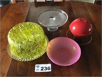 CAKE PLATES, BOWL, CANDLE KETTLE