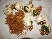 Gold ornaments and beaded garland