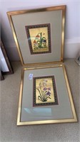 Indian hand painted florals- silk matte framed-