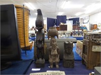 TWO CARVED WOOD AFRICAN TRIBAL FIGURES AND CARVED