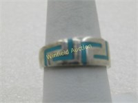 Vintage Sterling Enameled Greek Key Ring, Sz. 8, U