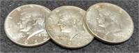 (3) 1964 Kennedy Half Dollars AU