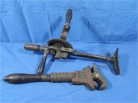 Antique Pipe Wrench, Antique Hand Drill