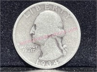 1934 Washington Silver Quarter (90% silver)