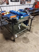 Large metal work stand shelf and tables welded