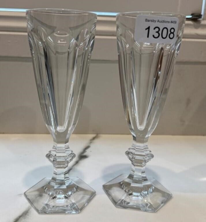 Two Baccarat crystal Harcourt champagne flutes