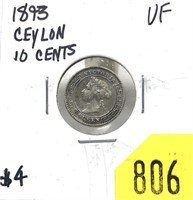 1893 Ceylon 10 cents