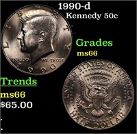 1990-d Kennedy Half Dollar 50c Grades GEM+ Unc